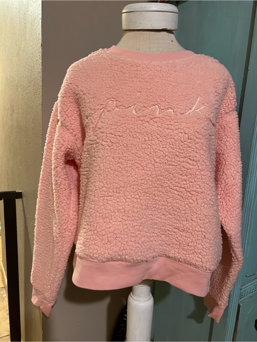 Victoria's Secret PINK Pink Cozy Sherpa Crewneck Sweatshirt Women's Size Small S